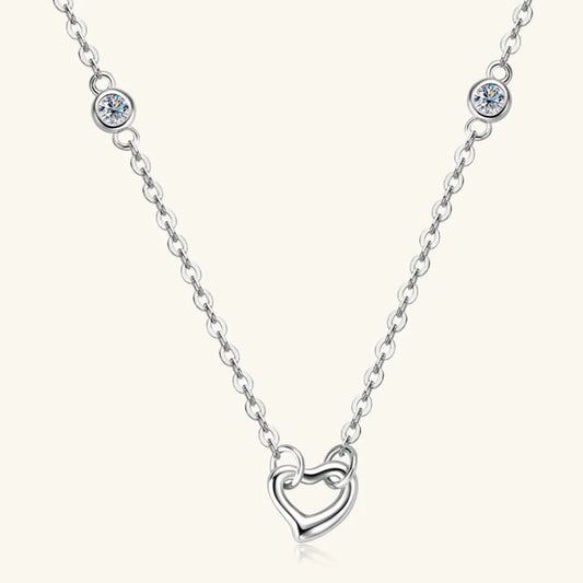 Moissanite Sterling Silver Heart Necklace in Rose Gold - women's necklace