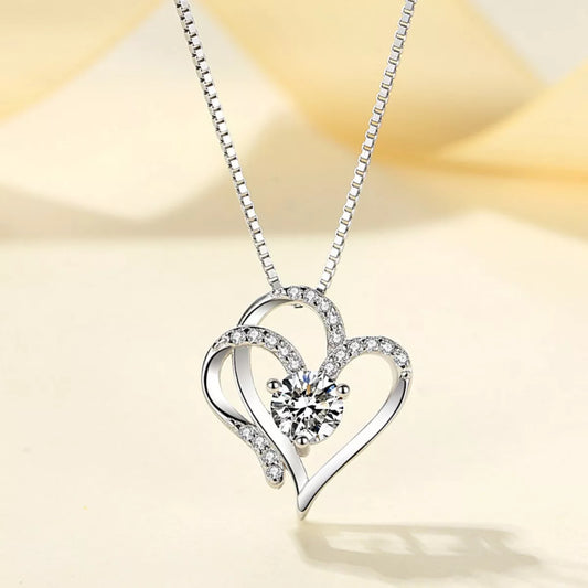 Sterling Silver Zircon Heart Necklace in Rose Gold - women's necklace