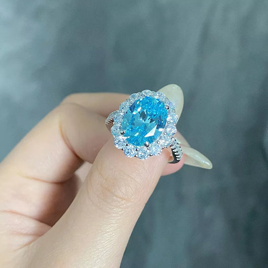 Sterling Silver Zircon Ring in Pastel Blue - women's ring