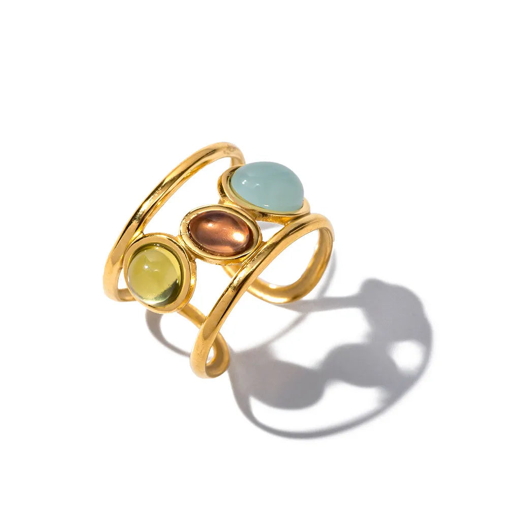 18K Gold-Plated Gemstone Open Cuff Ring - alternate ring view