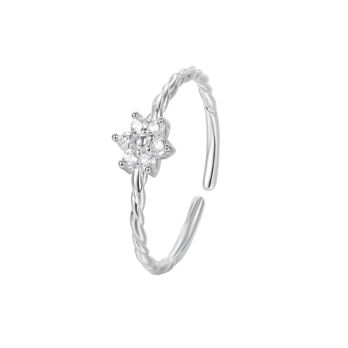 Sterling Silver Zircon Flower Open Ring - alternate ring view