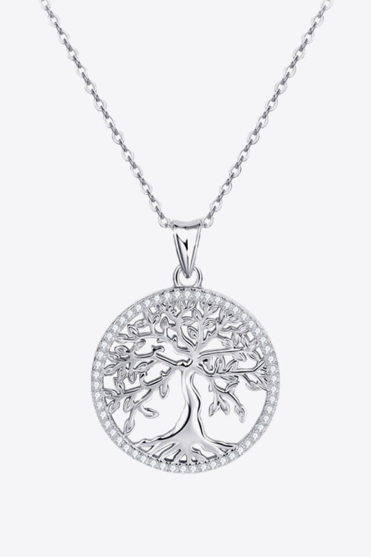 Adored Sterling Silver Moissanite Tree Pendant Necklace - alternate necklace view