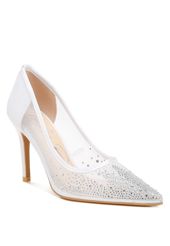 Mesh Rhinestone Pumps