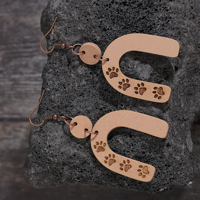 Geometric Shape Wooden Earrings - alternate earring view