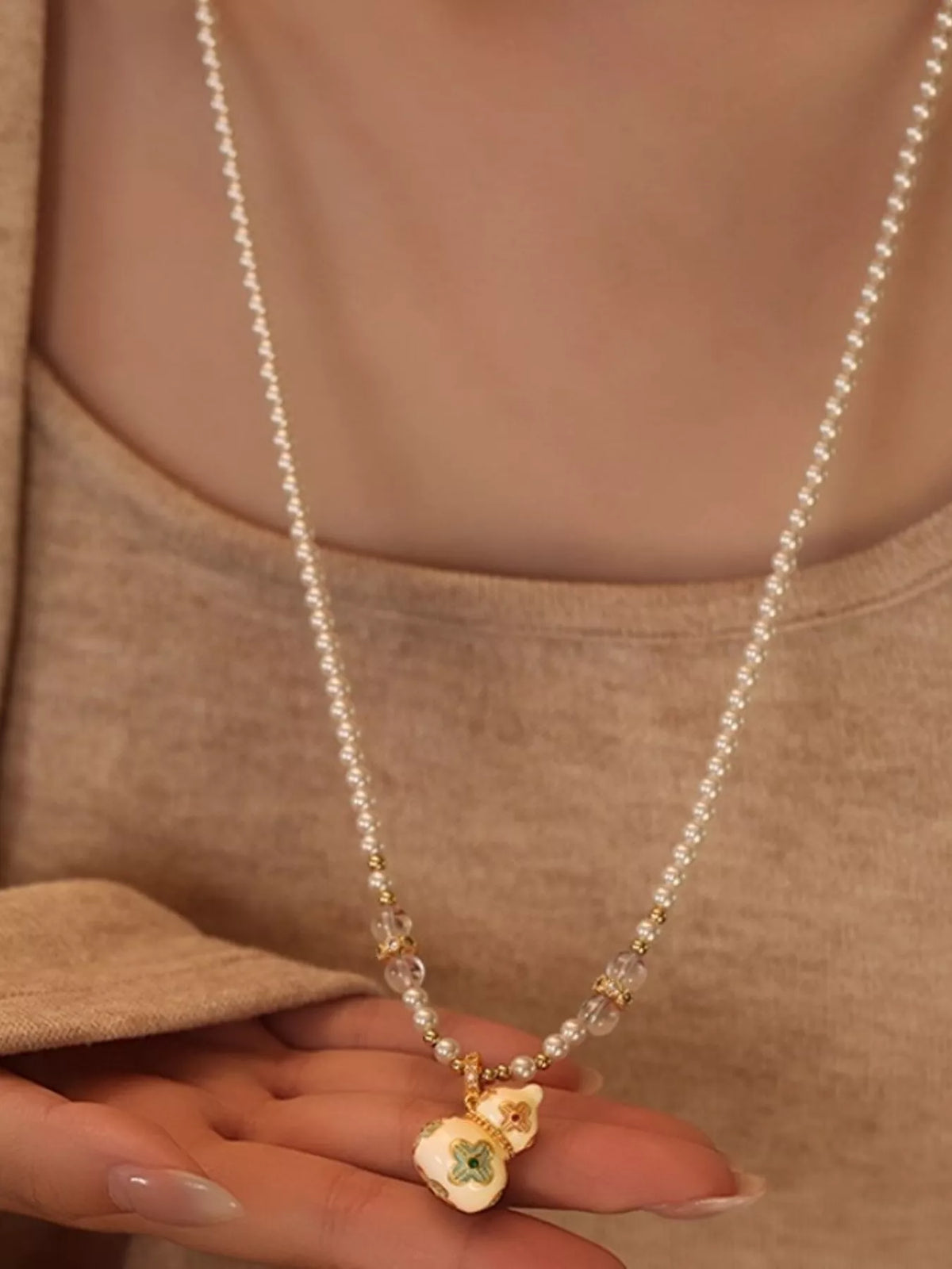 18K Gold-Plated Gourd Pendant Necklace - alternate necklace view