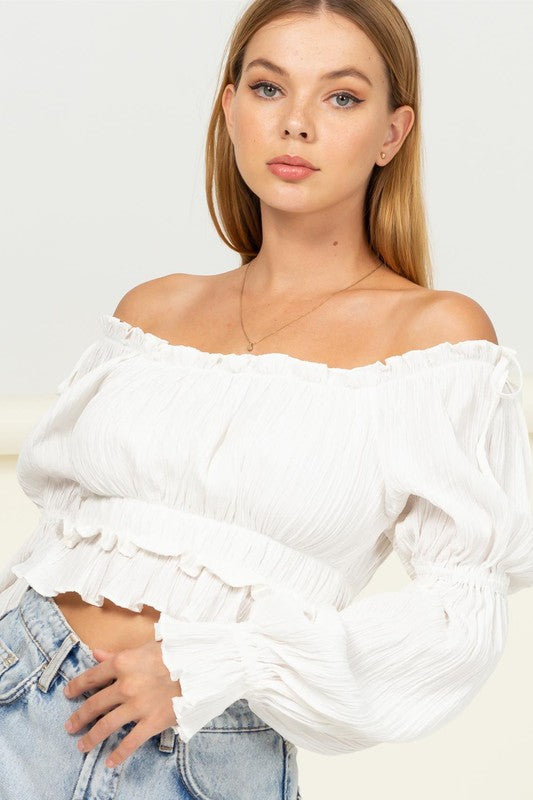 Long Sleeve Pleated Blouse