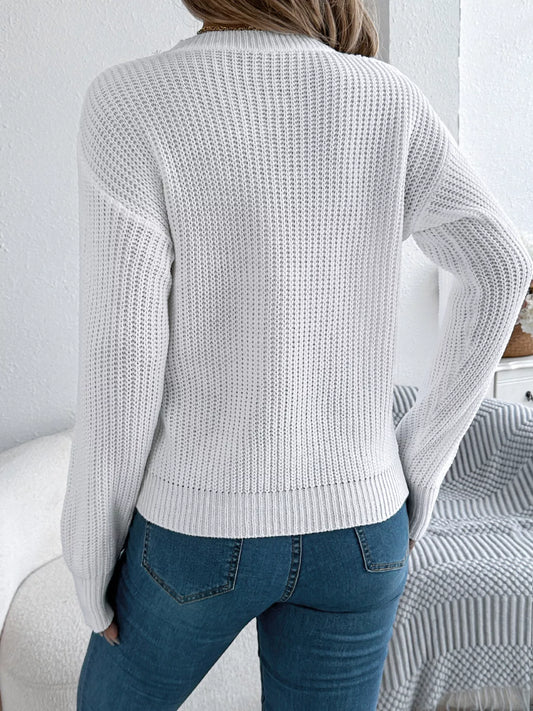 Openwork Round-Neck Sweater in White - women's sweater