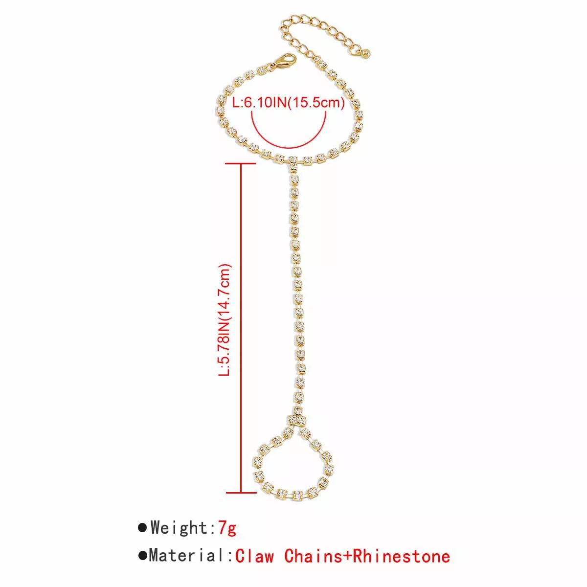 Alloy Rhinestone Bracelet with Ring - alternate jewelry view