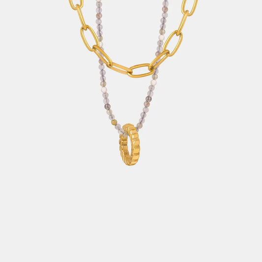 Beaded Double-Layered Titanium Steel Necklace - alternate necklace view