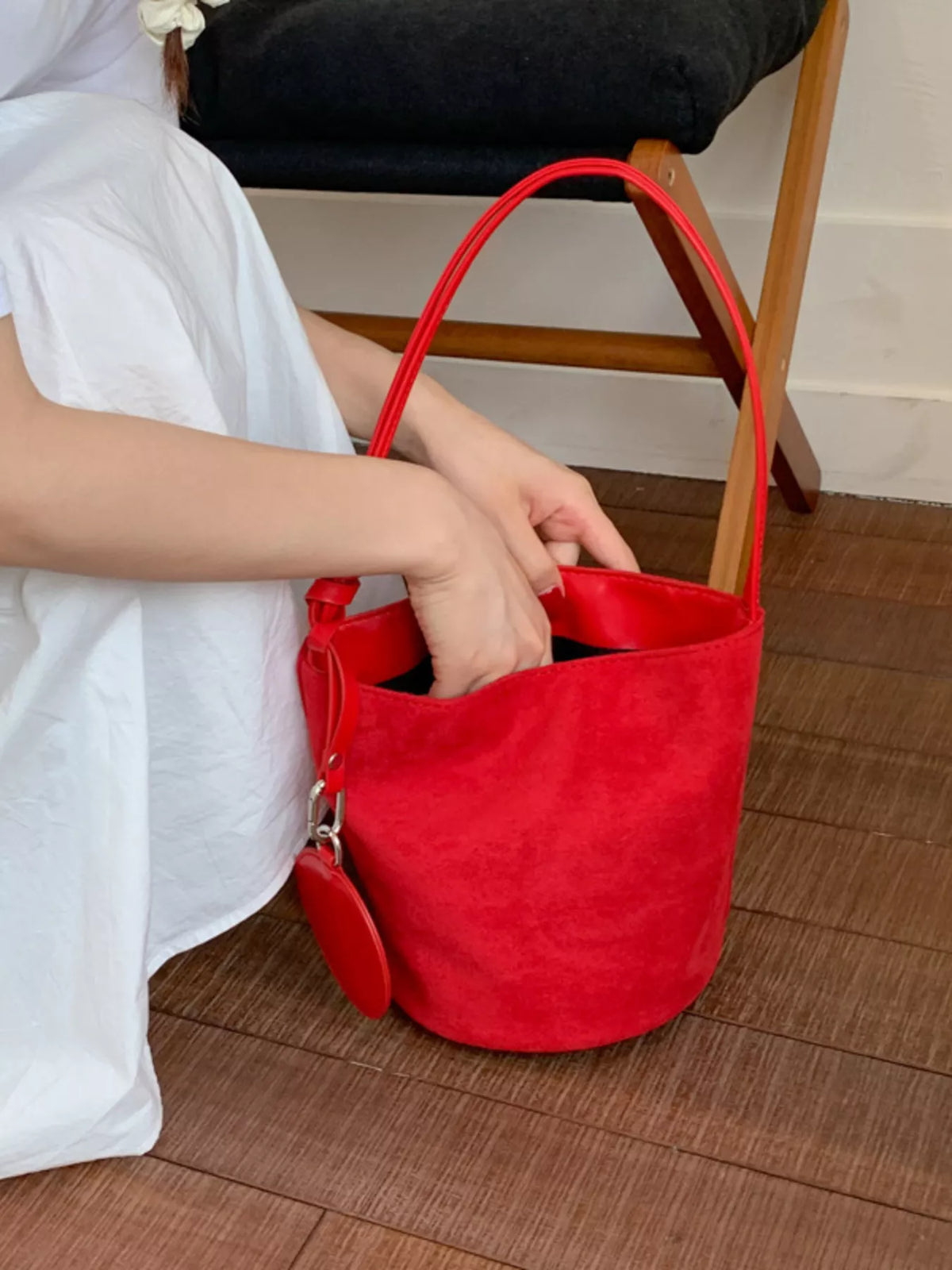 Suede Solid Bucket Bag - alternate product view