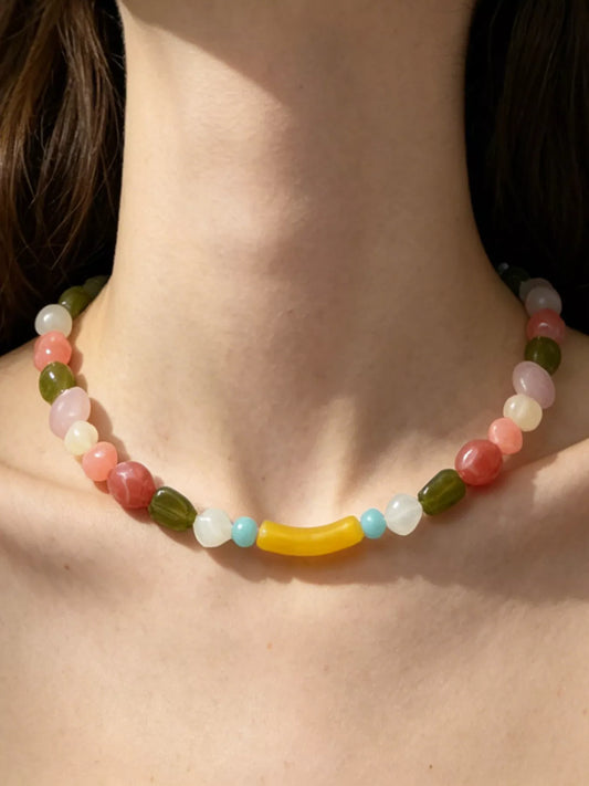 Colorful Beaded Choker Necklace - alternate necklace view