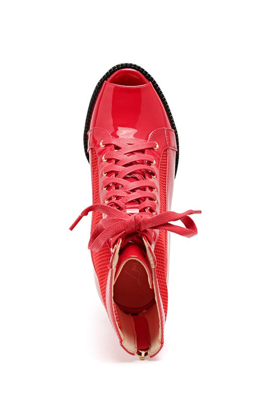 Patent Lace-Up Boots