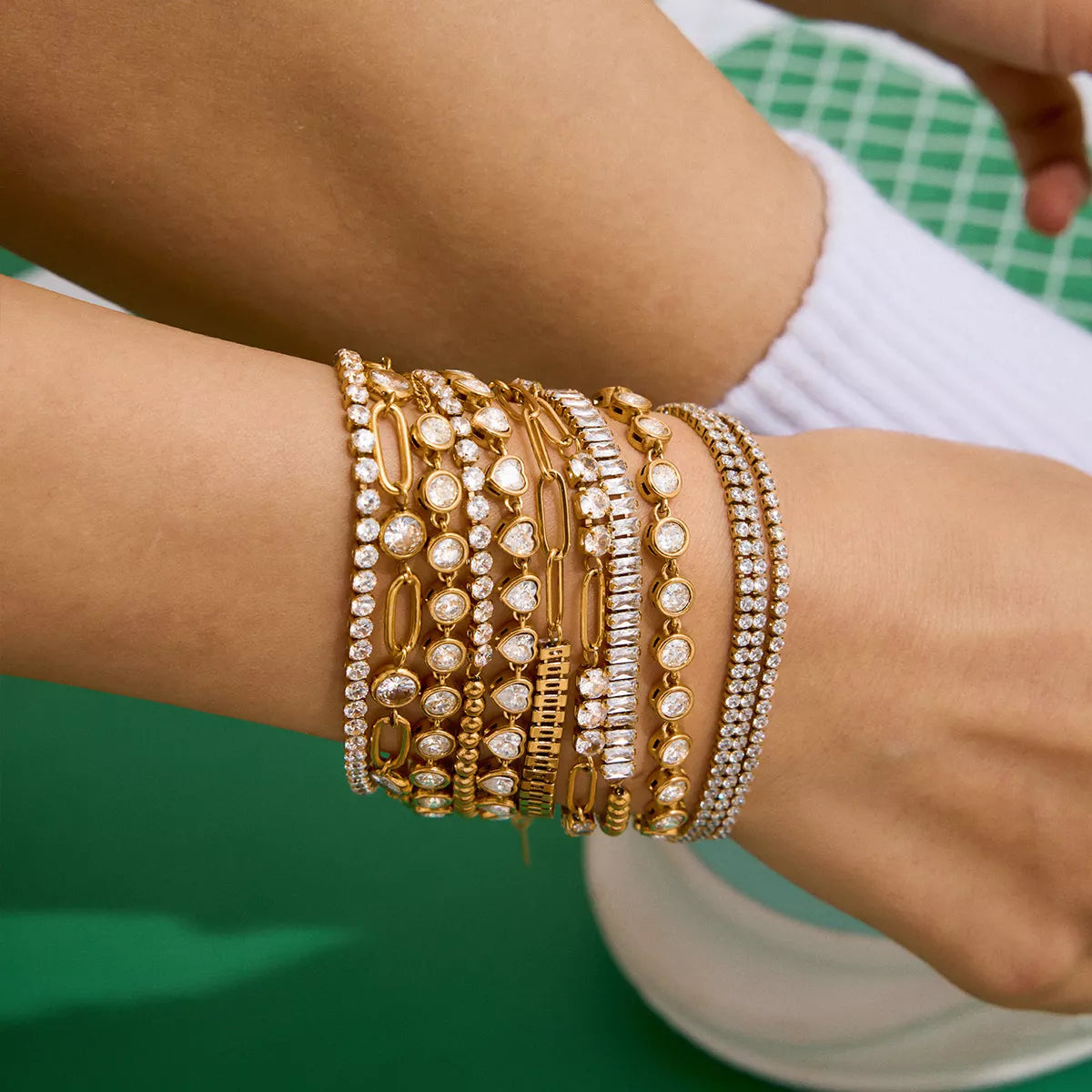 18K Gold-Plated Stainless Steel Rhinestone Chain Bracelet - alternate jewelry view