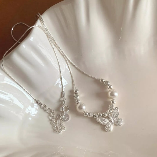 Butterfly Pearl Pendant Necklace - alternate necklace view
