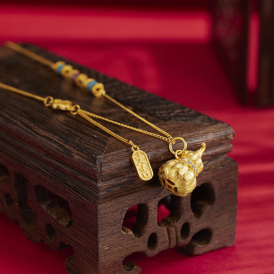 18K Gold-Plated Gourd Pendant Necklace - alternate necklace view
