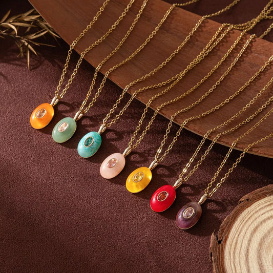 Natural Stone Pendant Necklace in Watermelon pink - women's pendant necklace