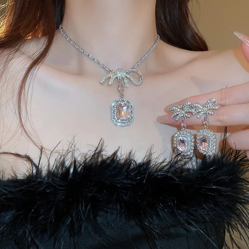 Alloy Crystal Geometric Pendant Necklace - alternate necklace view