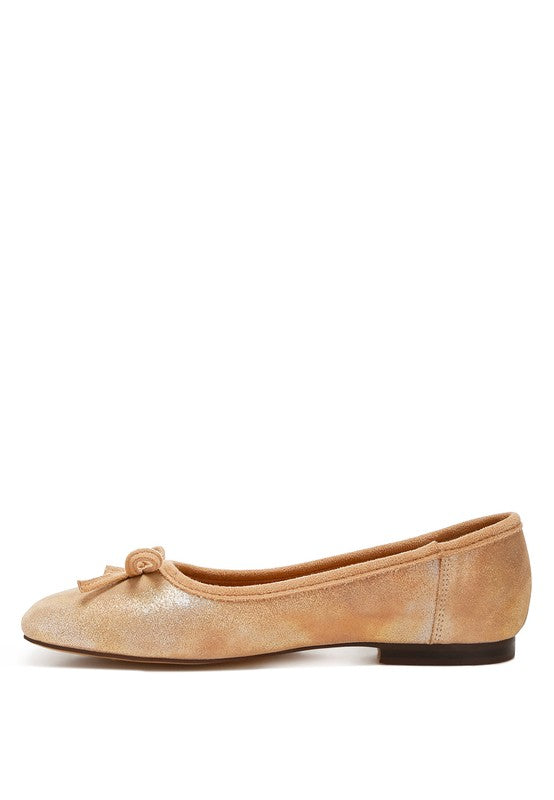 Suede Bow Embellished Ballerinas