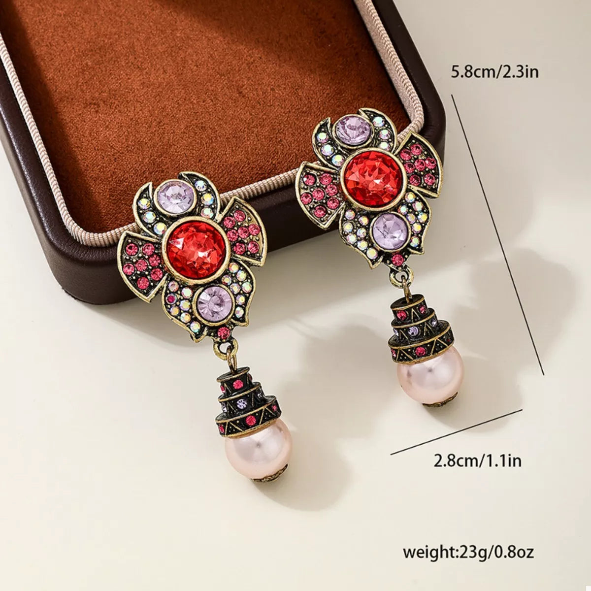 Zinc Alloy Flower Pearl Drop Earrings - alternate earring view