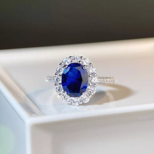 Sterling Silver Zircon Geometric Ring in Royal Blue - women's ring