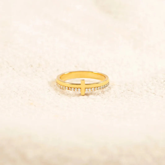 Sterling Silver Cross Ring in Gold - women's ring