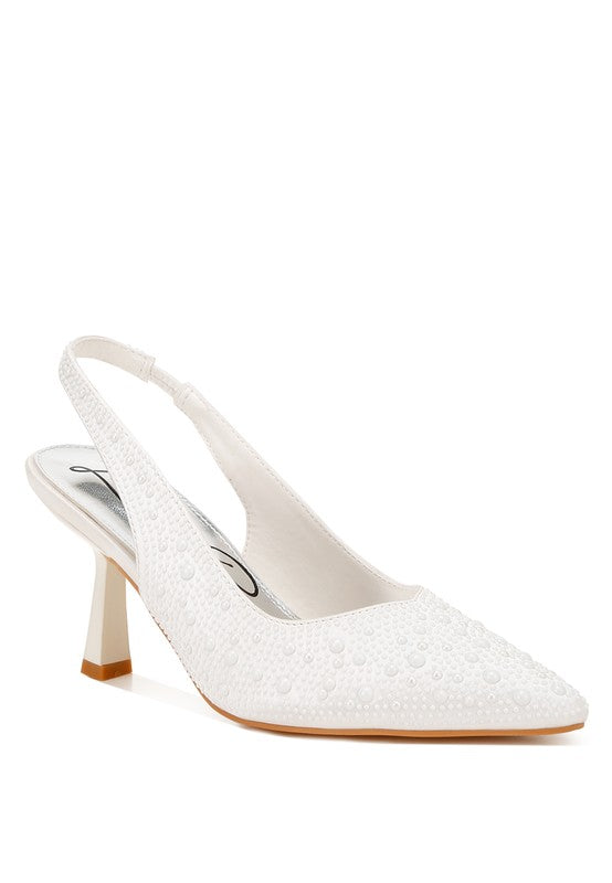 Satin Pearl Slingback Heels