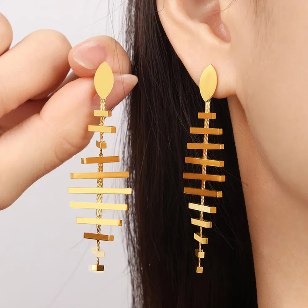 Titanium Steel Fishbone Shape Earrings - alternate earring view