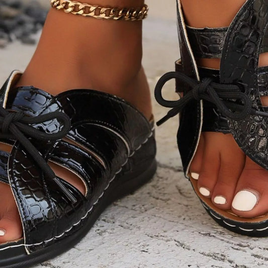 Open-Toe Flats Sandals in Black - women's flat sandals