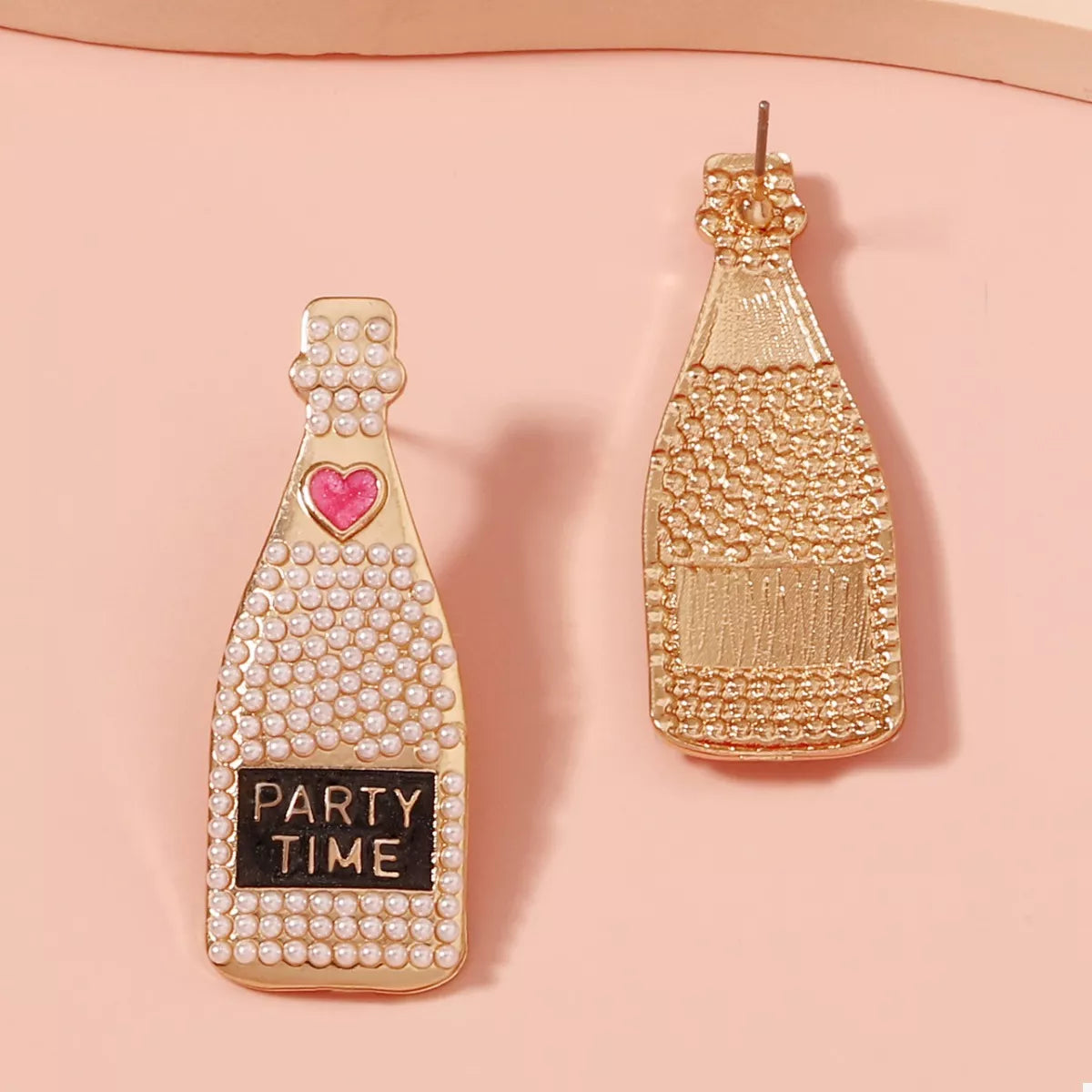 Champagne Bottle Pearl Earrings - alternate earring view