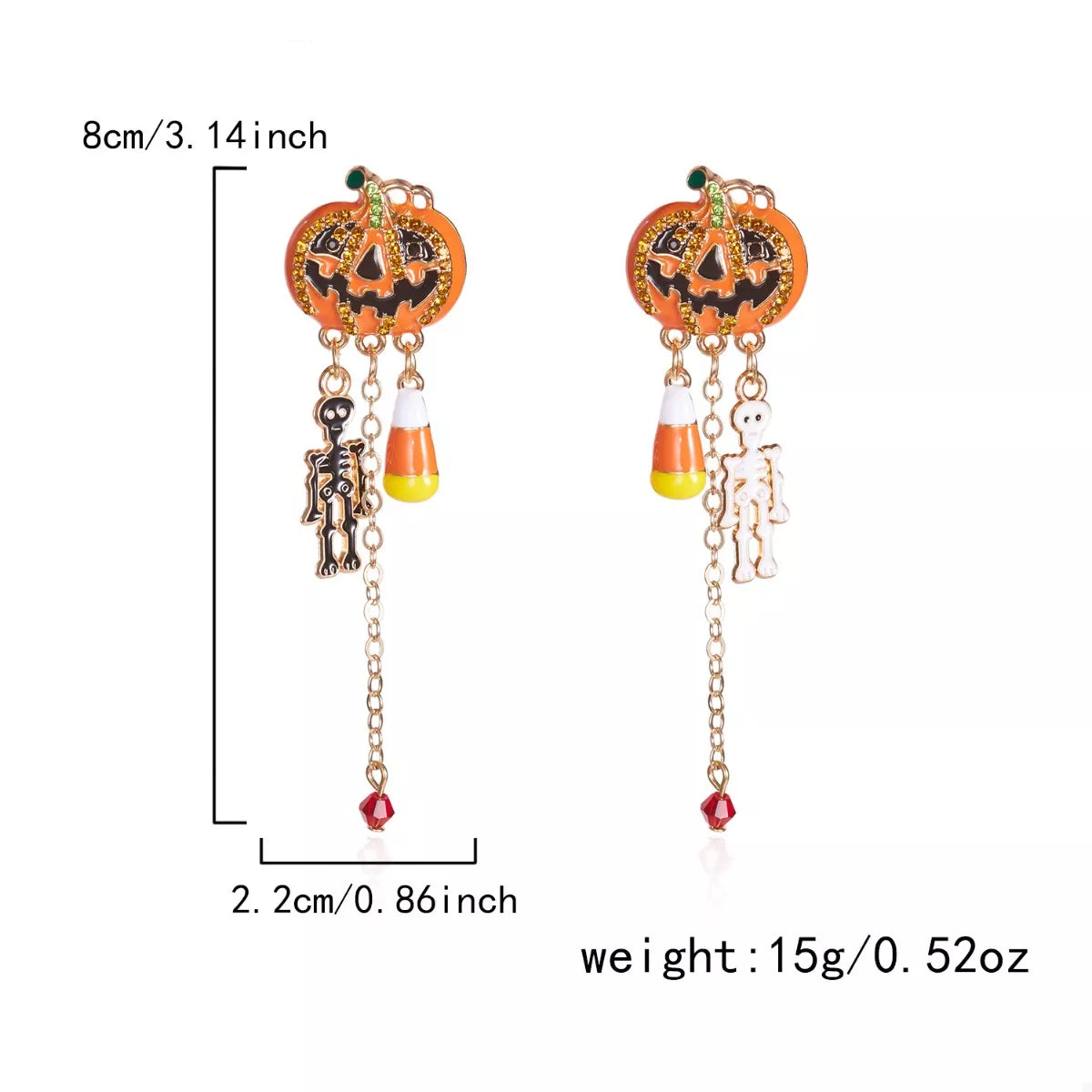 Halloween Pumpkin Drop Chain Earrings - alternate earring view