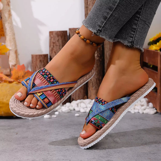Toe-Post Flats Sandals in Stripes - women's thong sandals