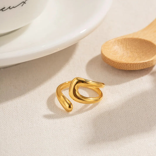 18K Gold-Plated Geometric Gold Twisted Open Ring - alternate ring view