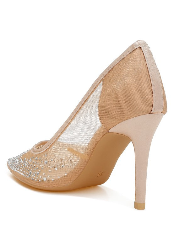 Mesh Rhinestone Pumps