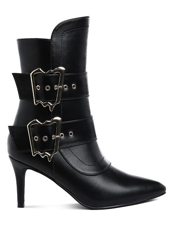 Chunky Buckle Strap Ankle Boots