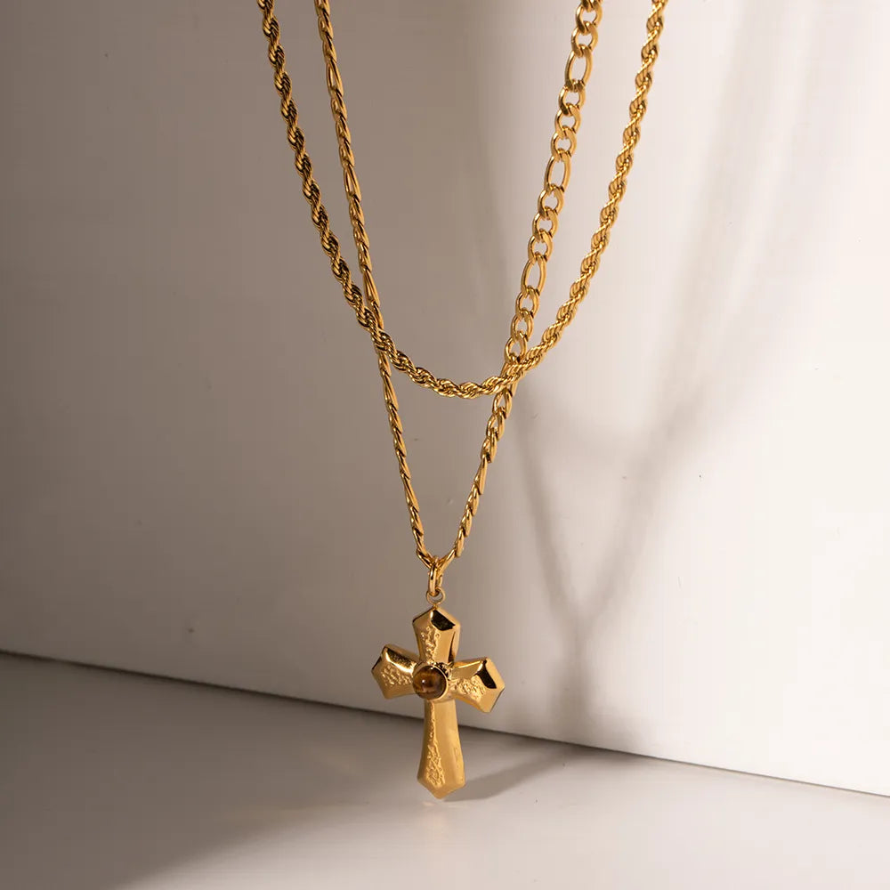 18K Gold-Plated Double Layered Cross Necklace - alternate necklace view