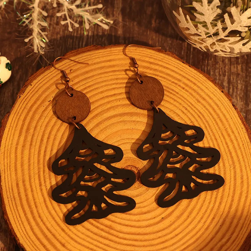 Wooden Cutout Tree Shape Earrings - alternate earring view