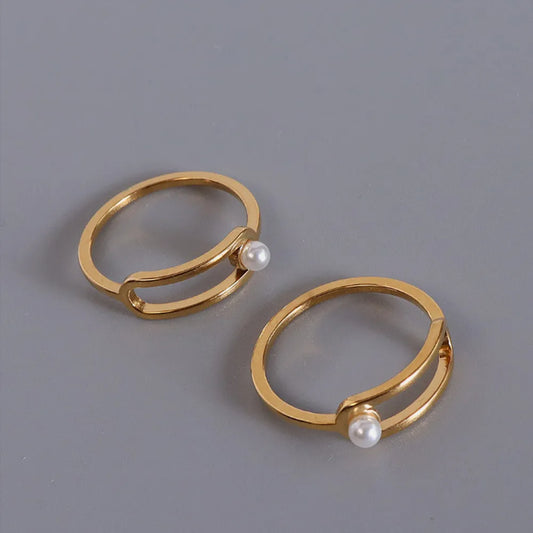 Synthetic Pearl Titanium Steel Ring in Silver - women's ring