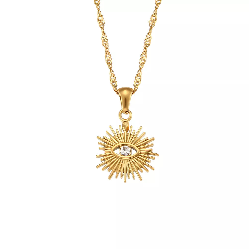 18K Gold-Plated Evil Eye Sunburst Pendant Necklace - alternate necklace view