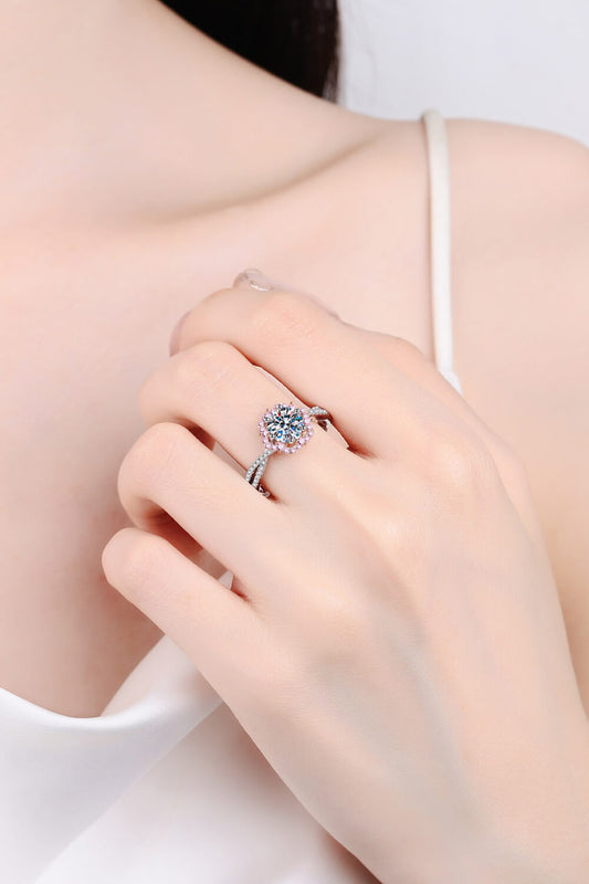 1 Carat Moissanite Flower-Shaped Crisscross Ring in Silver - women's ring