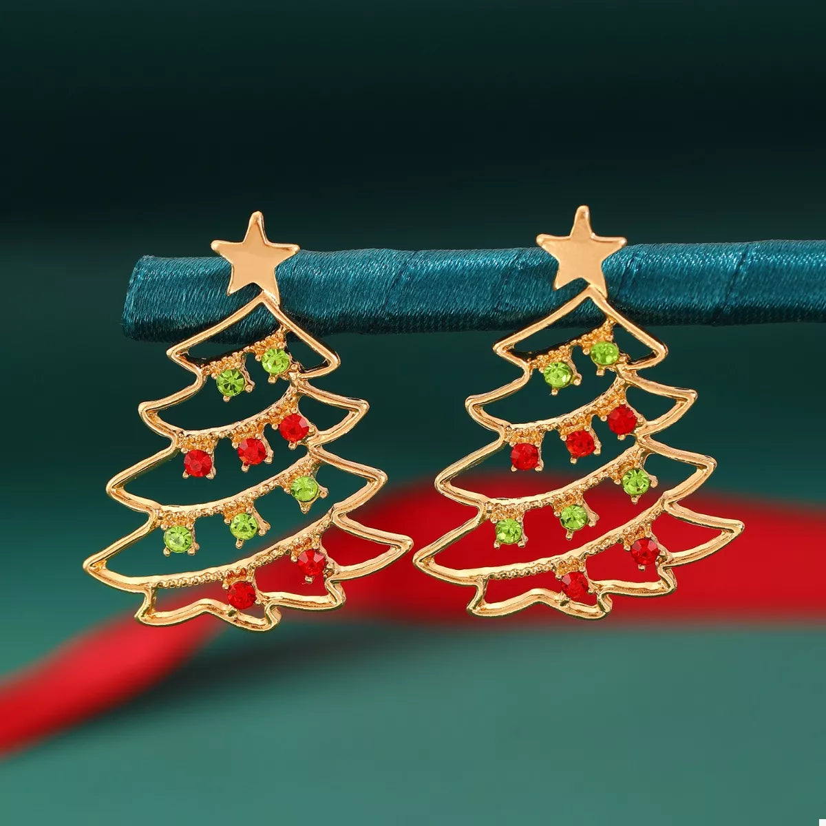 18K Gold-Plated Christmas Tree Earrings - alternate earring view