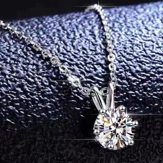 2 Carat Moissanite Sterling Silver Pendant Necklace - alternate necklace view