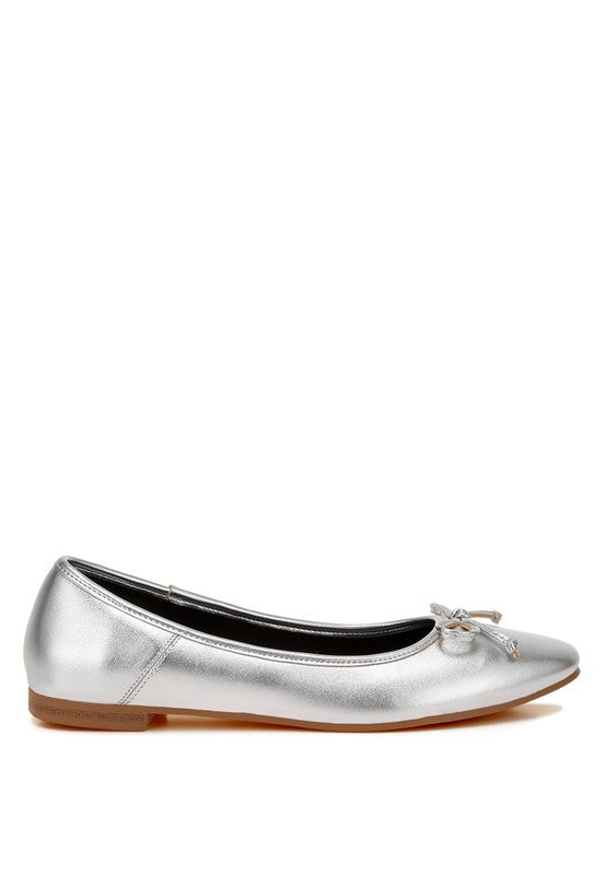 Bow Detail Metallic Ballerinas