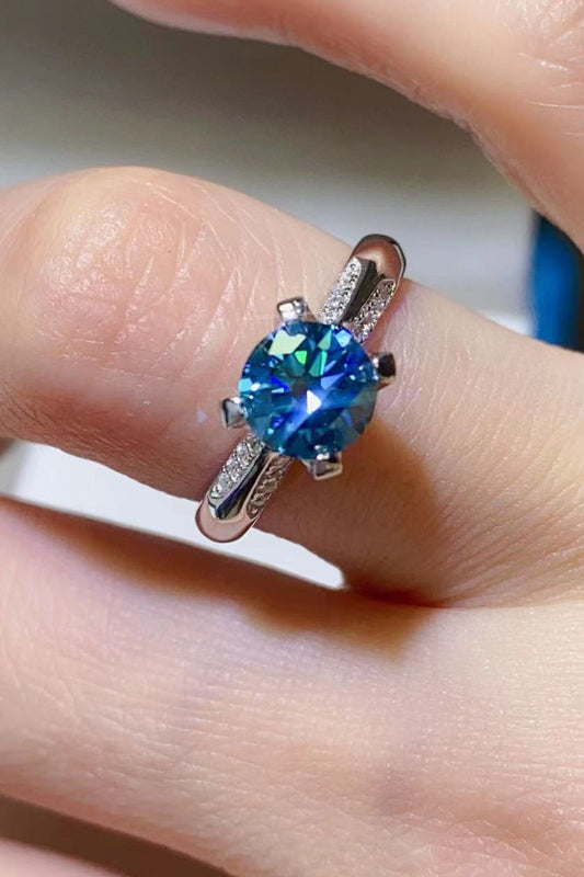 1 Carat Moissanite 4-Prong Ring in Sky Blue - women's ring