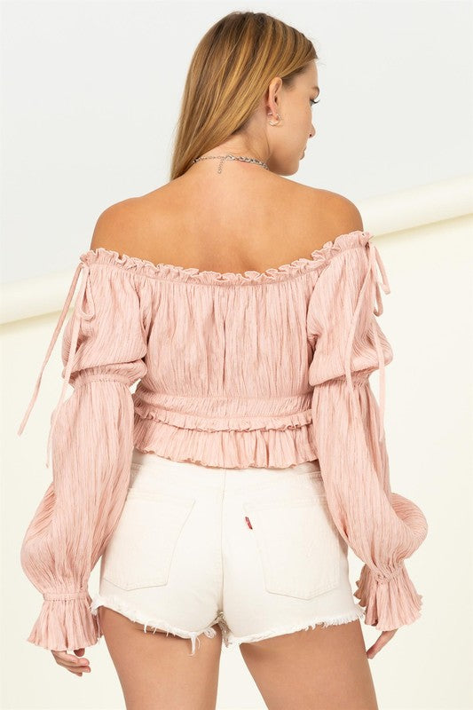 Long Sleeve Pleated Blouse