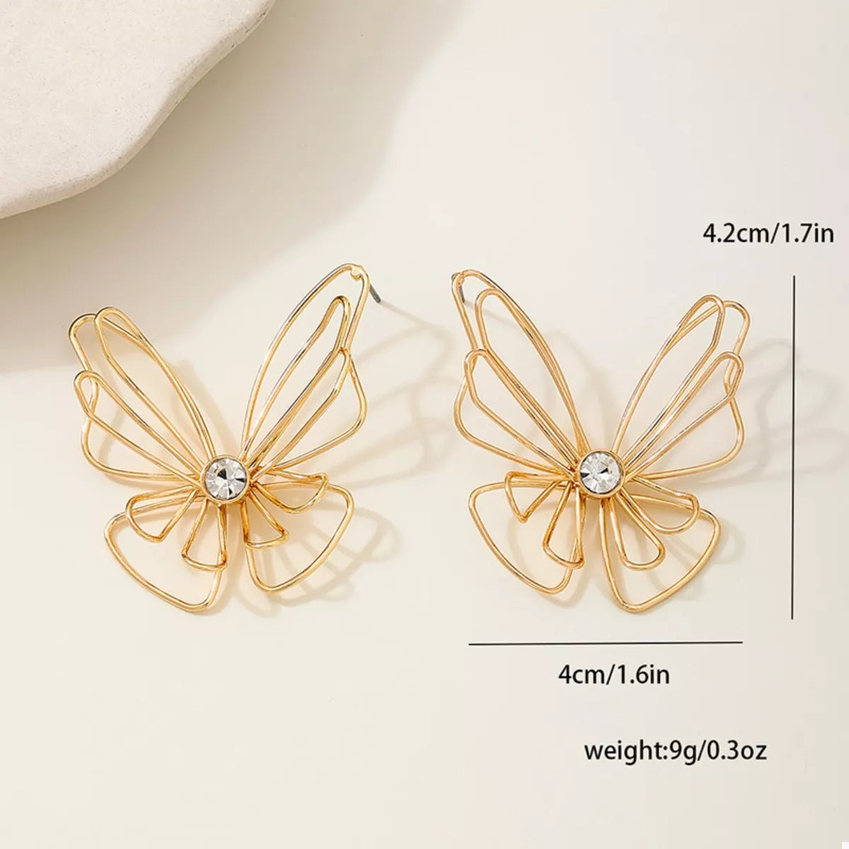 18K Gold-Plated Butterfly Earrings - alternate earring view