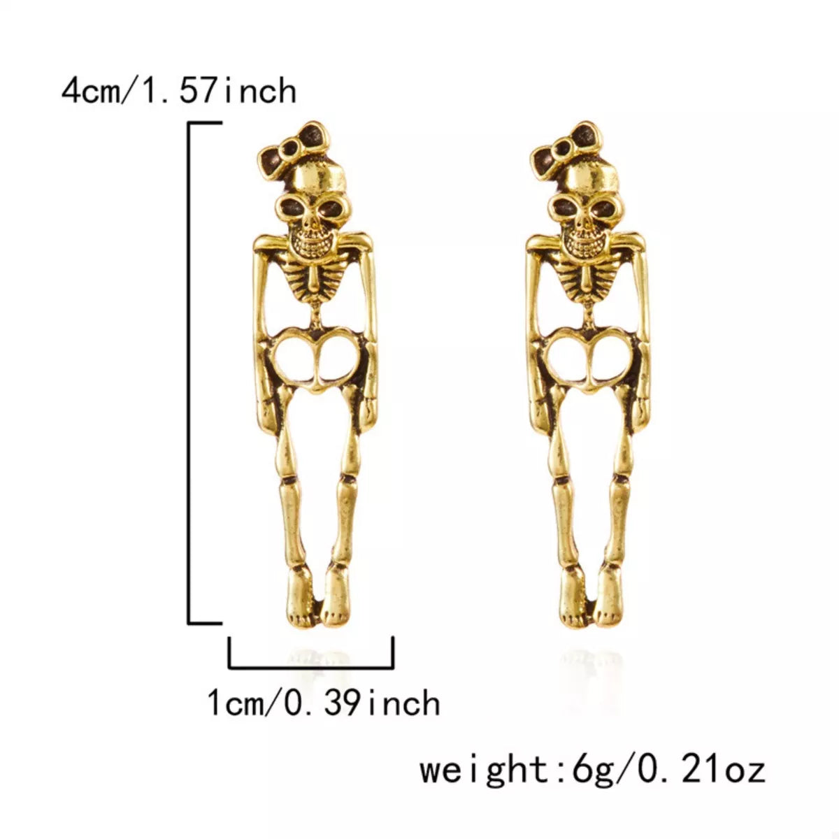 Halloween Skeleton Drop Earrings - alternate earring view