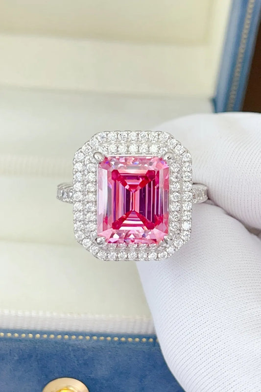2 Carat Moissanite Sterling Silver Ring in Hot Pink - women's ring