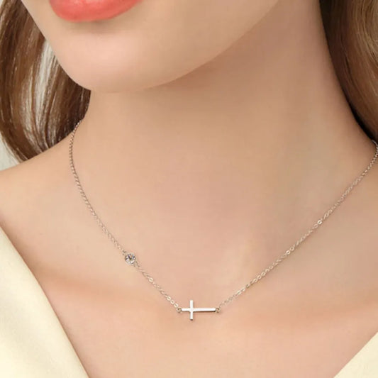 Cross Sterling Silver Moissanite Necklace in Gold - women's necklace