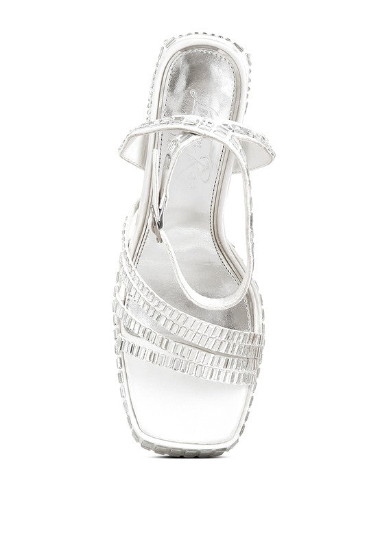 Mirror Embellished Flared Sandals
