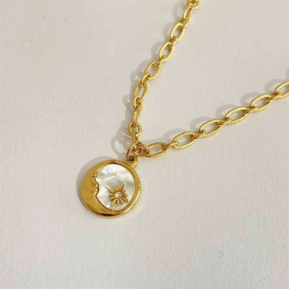 Titanium Steel Sun & Moon Necklace - alternate necklace view